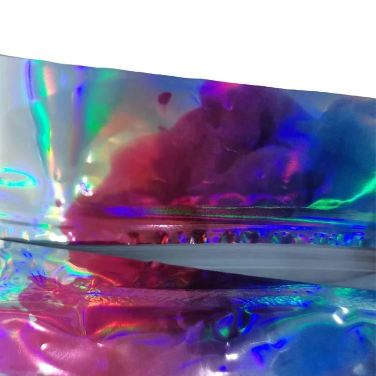 Custom Printed Small Holographic Ziplock Rainbow Laser Plastic Mylar Packaging Zipper Pouch Bag